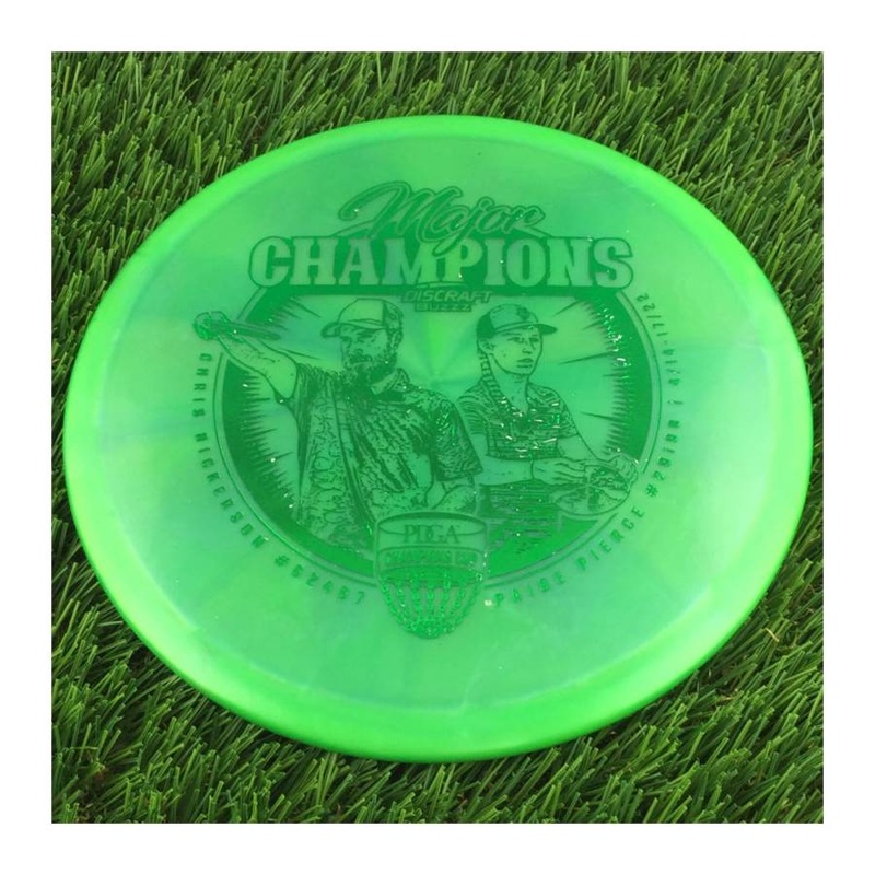 Discraft Elite Z Swirl Buzzz with Major Champions – Chris Dickerson – Paige Pierce – 2022 Stamp – 180g – Translucent Green