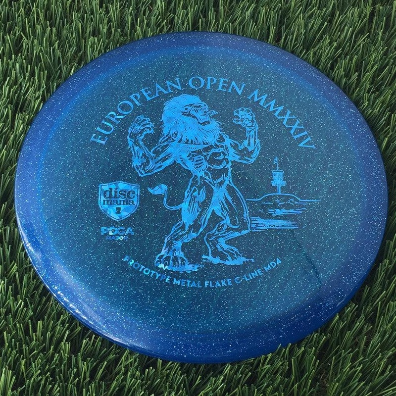 Discmania Italian C-Line Metal Flake MD4 with European Open MMXXIV | PDGA Major | EO2024 Fundraiser Prototype Stamp – 178g – Translucent Blue