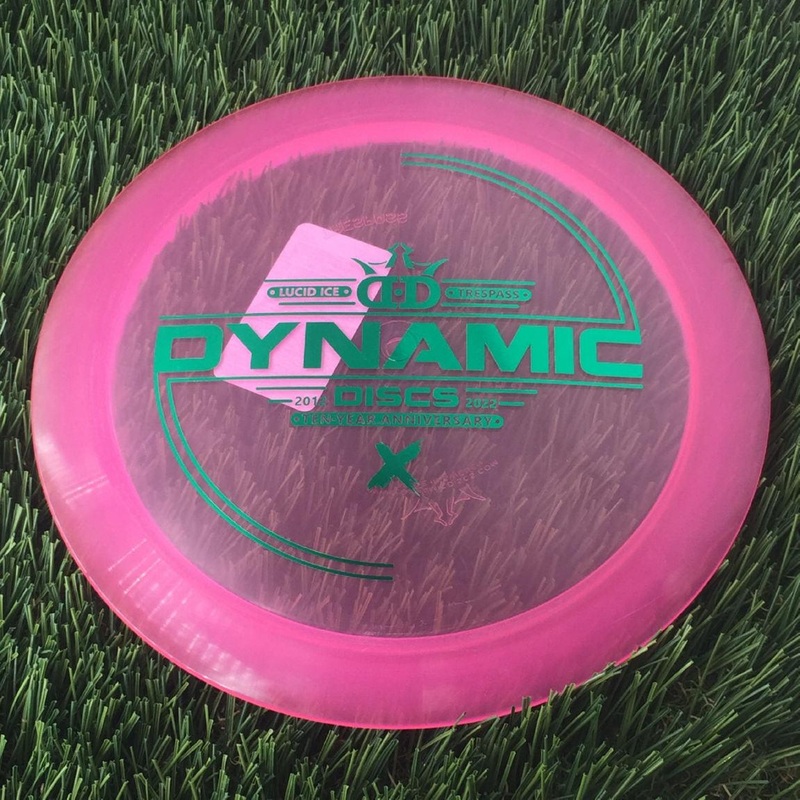 Dynamic Discs Lucid Ice Trespass with Ten-Year Anniversary 2012-2022 Stamp – 173g – Translucent Pink