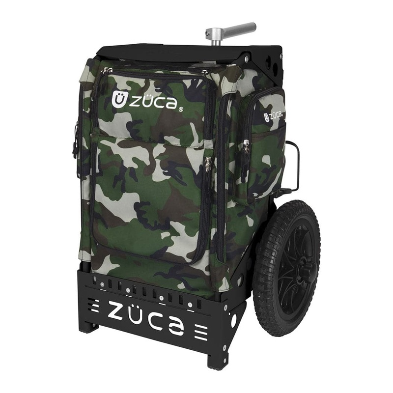 Zuca Trekker Disc Golf Cart – Black Frame With Woodland Camo Insert Bag