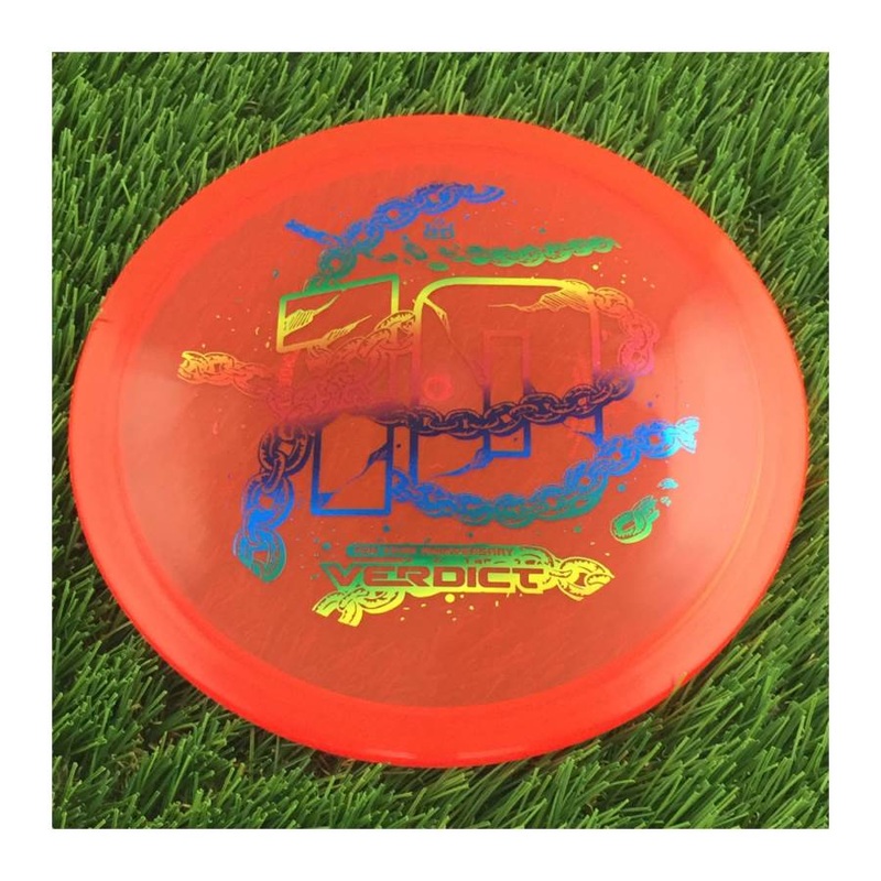 Dynamic Discs Lucid Ice Verdict with Ten Year Anniversary Edition Breaking Chains Stamp – 174g – Translucent Red