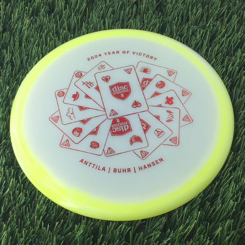 Discmania Horizon C-Line Color Glow PD with Discmania 2024 Year of Victory – Antilla | Buhr | Hansen Stamp – 176g – Translucent Yellow