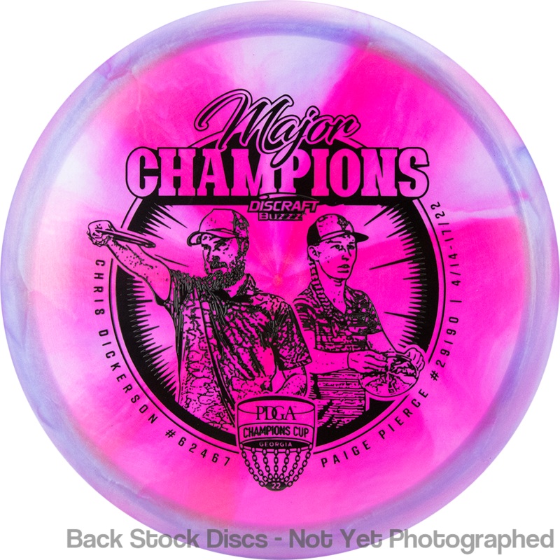 Discraft Elite Z Swirl Buzzz Midrange with Major Champions – Chris Dickerson – Paige Pierce – 2022 Stamp [Back Stock Inventory – Disc and Stamp Color WILL VARY]