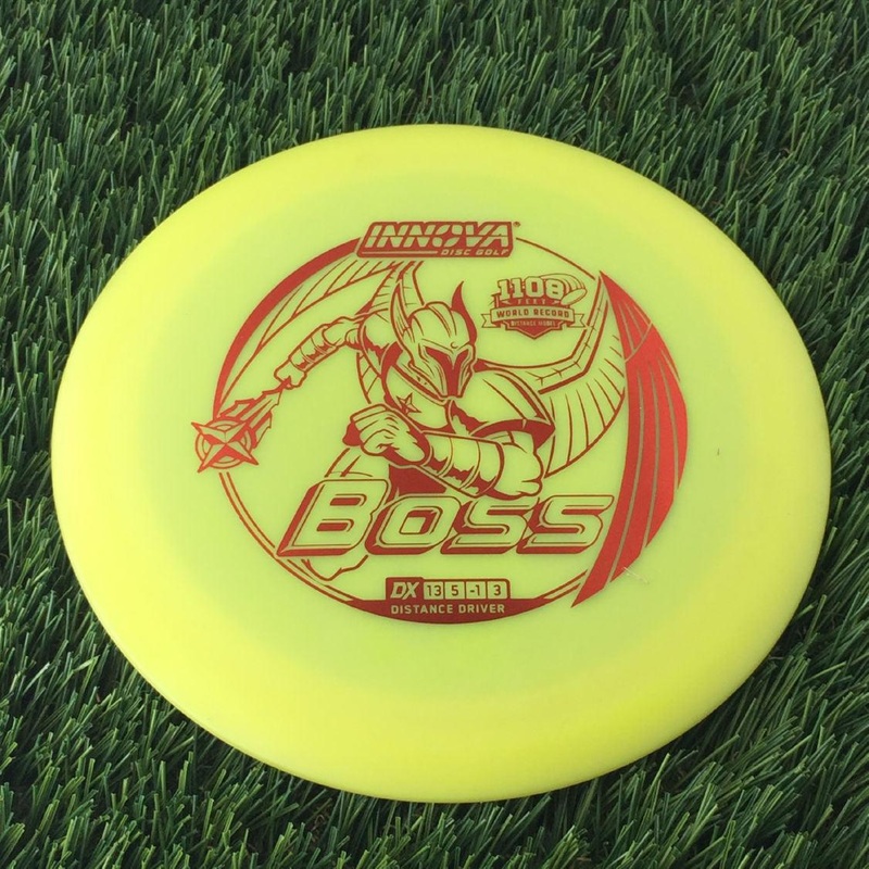 Innova DX Boss with 1108 Feet World Record Distance Model Stamp – 158g Yellow
