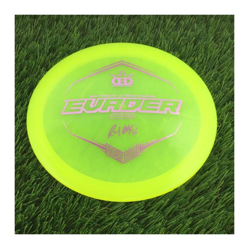 Dynamic Discs Lucid Evader with Ricky Wysocki – 2X World Champion – SockiBomb Stamp – 175g – Translucent Yellow