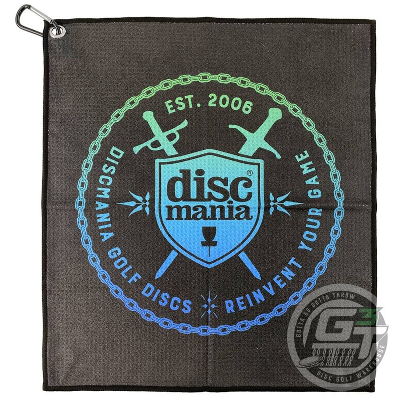 Discmania Shield & Swords Logo Waffle Disc Golf Towel w/ Carabiner [Print Color Will Vary]
