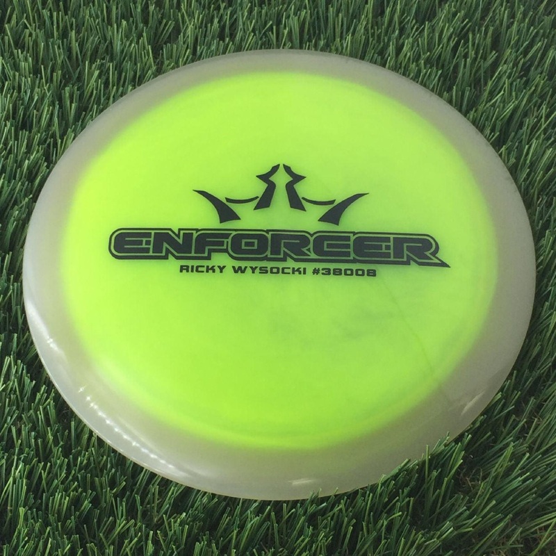 Dynamic Discs Lucid Moonshine Orbit Glow Enforcer with Ricky Wysocki #38008 Stamp – 175g – Translucent Yellow