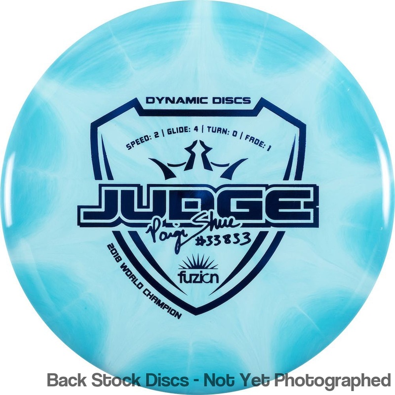 Dynamic Discs Fuzion Burst Judge Putter with Paige Shue #33833 2018 World Champion Stamp [Back Stock Inventory – Disc and Stamp Color WILL VARY]