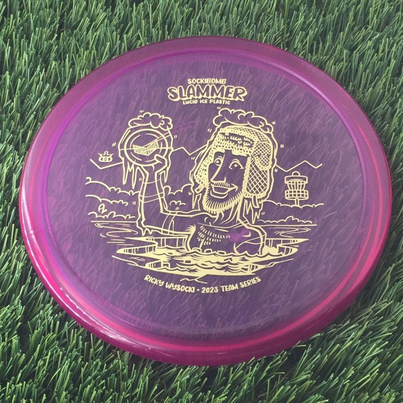 Dynamic Discs Lucid Ice SockiBomb Slammer with Ricky Wysocki Ice Bath 2023 Team Series Stamp – 175g – Translucent Purple