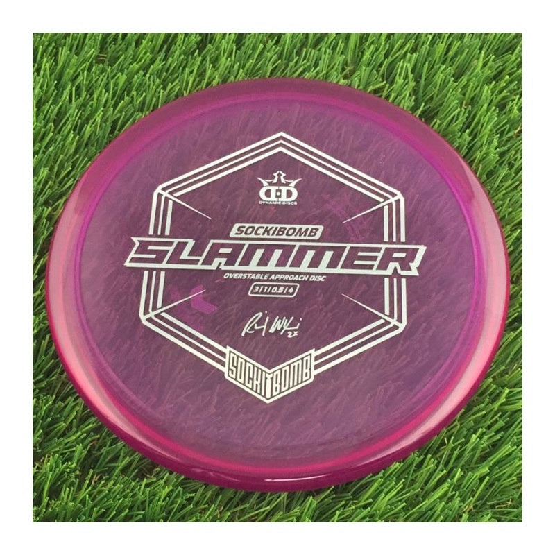 Dynamic Discs Lucid Ice SockiBomb Slammer with Ricky Wysocki – 2X World Champion – SockiBomb Stamp – 174g – Translucent Purple