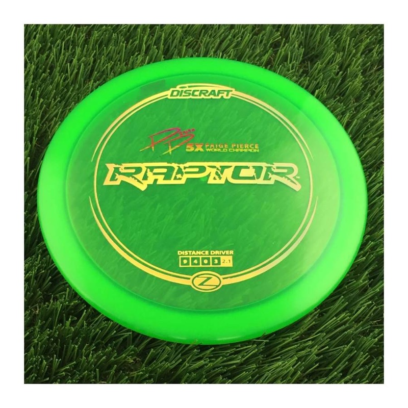 Discraft Elite Z Raptor with PP 29190 5X Paige Pierce World Champion Stamp – 174g – Translucent Green