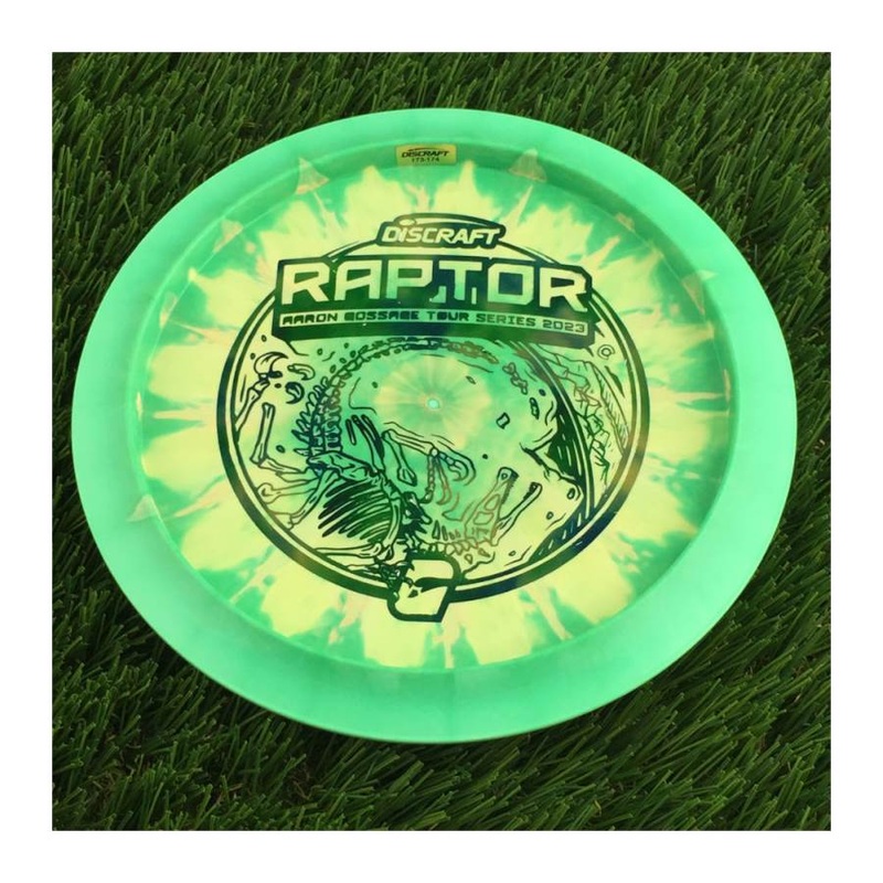 Discraft ESP Swirl Raptor with Aaron Gossage Tour Series 2023 Stamp – 174g – Solid Green