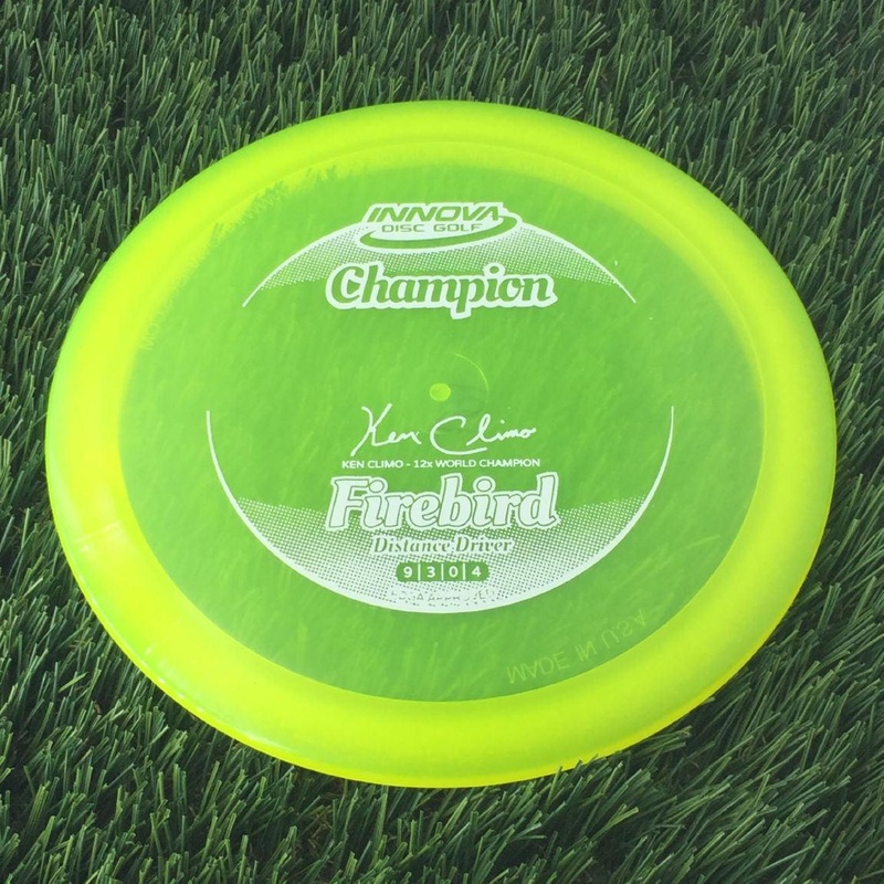 Innova Champion Firebird with Ken Climo – 12x World Champion New Stamp Stamp – 167g – Translucent Yellow