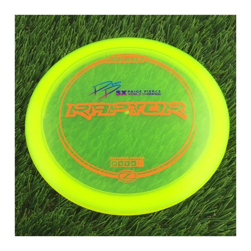 Discraft Elite Z Raptor with PP 29190 5X Paige Pierce World Champion Stamp – 173g – Translucent Yellow