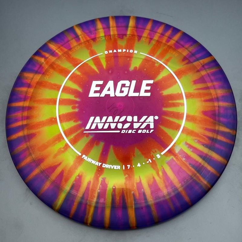 Innova Champion I-Dye Eagle with Circle Stock Stamp – 162.1g – Burst Orange/Green/Purple Dyed