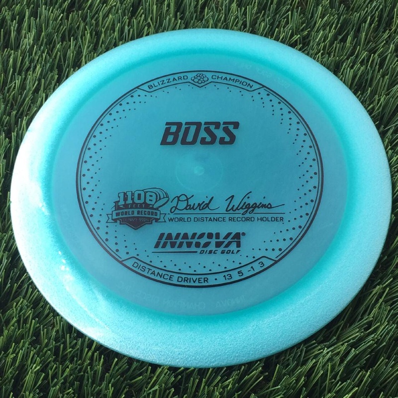 Innova Champion Blizzard Boss with 1108 Feet – David Wiggins – World Distance Record Holder Stamp – 145g – Translucent Blue