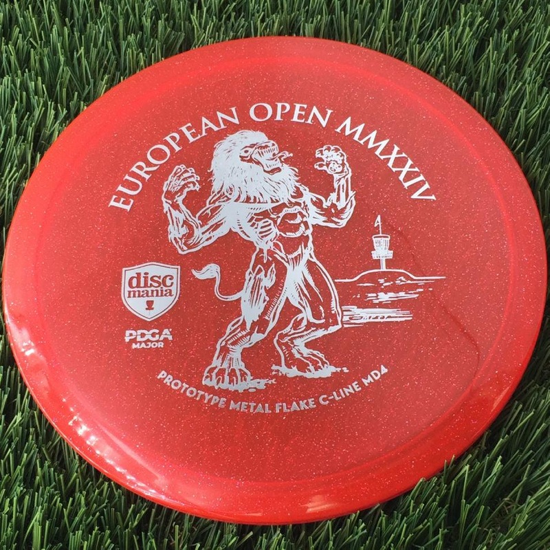 Discmania Italian C-Line Metal Flake MD4 with European Open MMXXIV | PDGA Major | EO2024 Fundraiser Prototype Stamp – 178g – Translucent Red