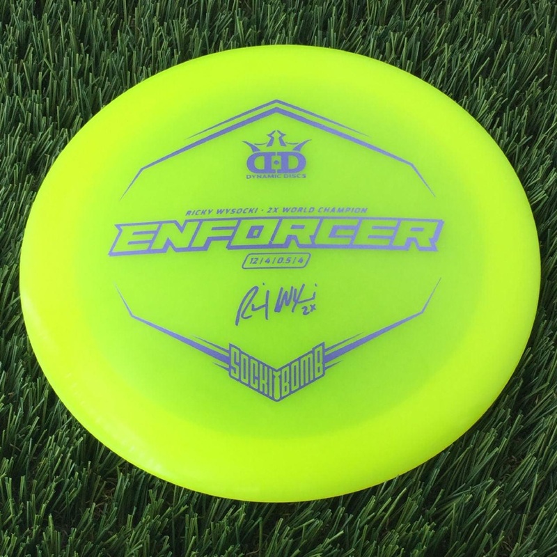 Dynamic Discs Lucid Enforcer with Ricky Wysocki – 2X World Champion – SockiBomb Stamp – 174g – Translucent Yellow