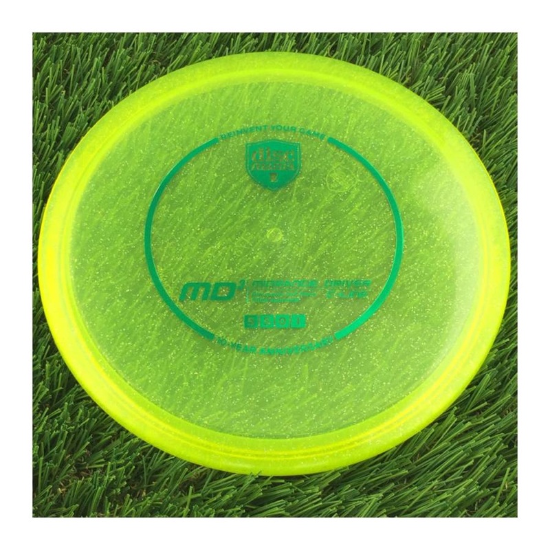 Discmania Italian C-Line Metal Flake MD3 Reinvented with 10 Year Anniversary Heirloom Design Stamp – 176g – Translucent Yellow