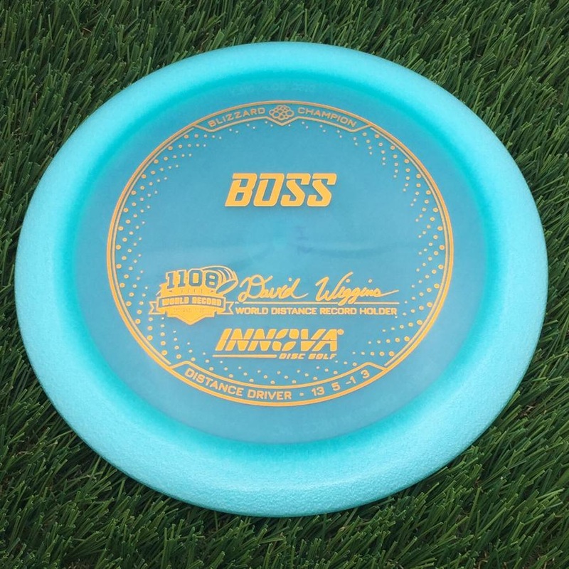 Innova Champion Blizzard Boss with 1108 Feet – David Wiggins – World Distance Record Holder Stamp – 145.63g – Turquoise Blue