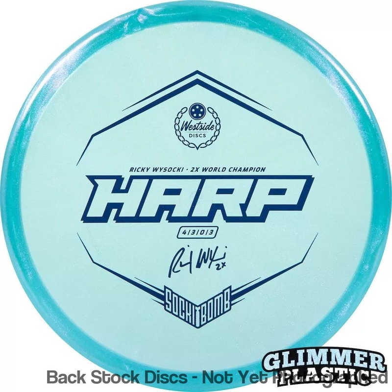 Westside VIP Ice Glimmer Harp Putter with Ricky Wysocki – 2X World Champion – SockiBomb Stamp [Back Stock Inventory – Disc and Stamp Color WILL VARY]